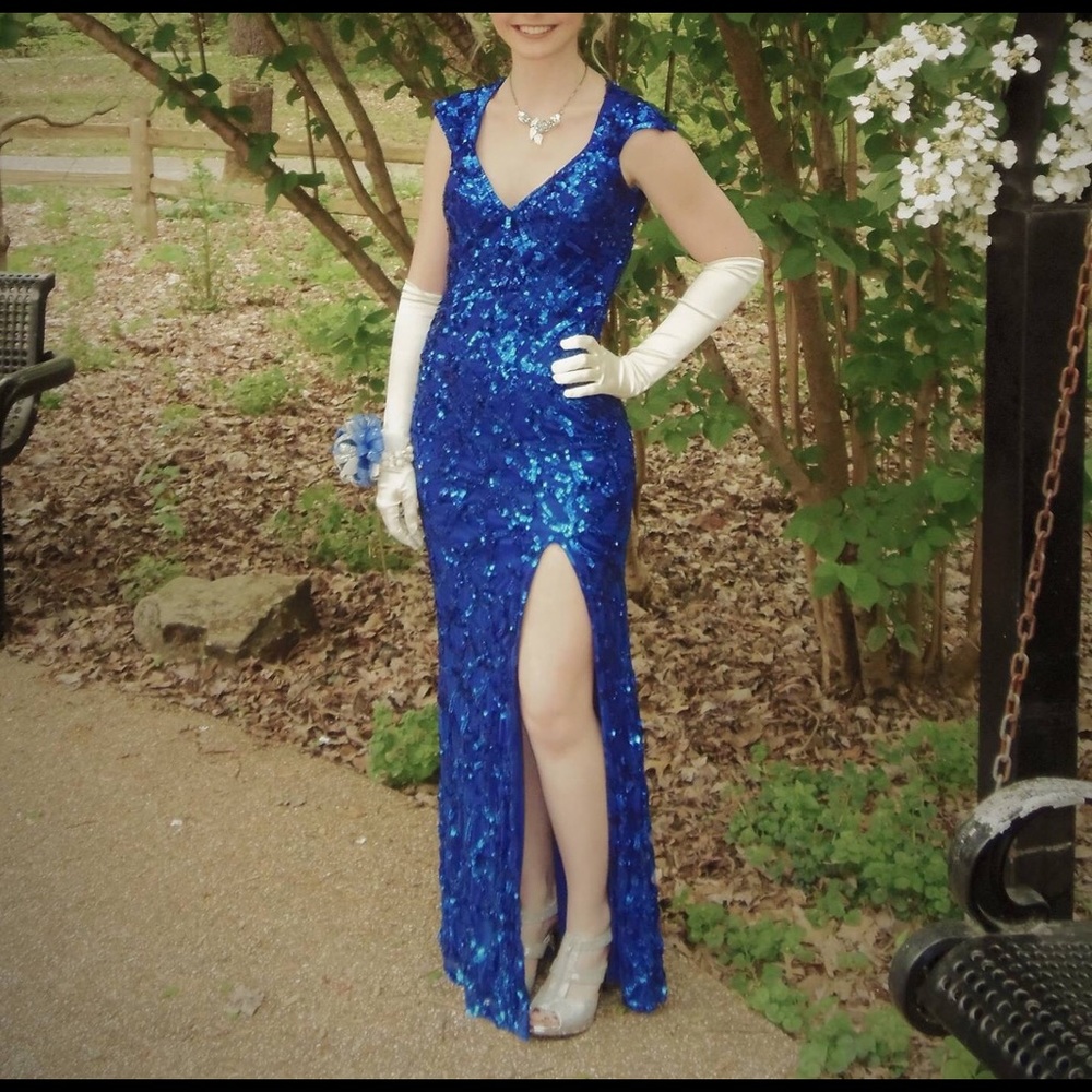 Royal Blue Sequined Dress Formal Sz 4 - Picture 3 of 8